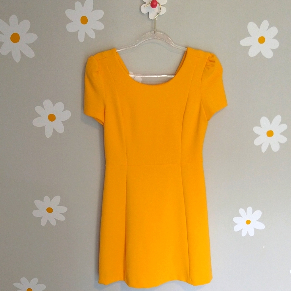 Zara Golden Yellow Short-Sleeve Fit & Flare Dress